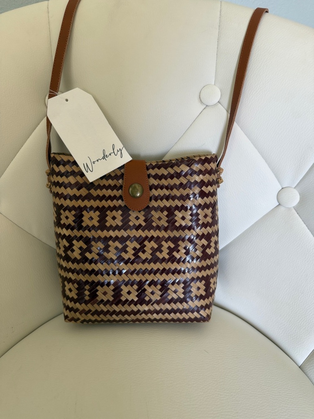 Belk Woven Straw Braided Crossbody Bag in Brown Beige Pattern - Picture 2 of 11